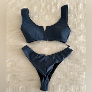 Scoop V-Notch Navy Bikini Top and High-Cut Bottoms